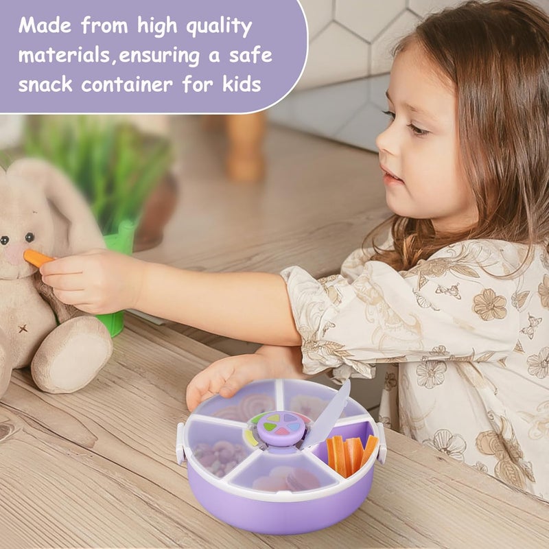 JOOPETALK Kids Reusable Rotating Snack Container with 5 Separate Compartments, Color Matching Opening Lid, BPA/PVC-Free, Dishwasher Safe, Perfect for Travel, School Lunches & On-the-Go Snacking-Purple - Image 4